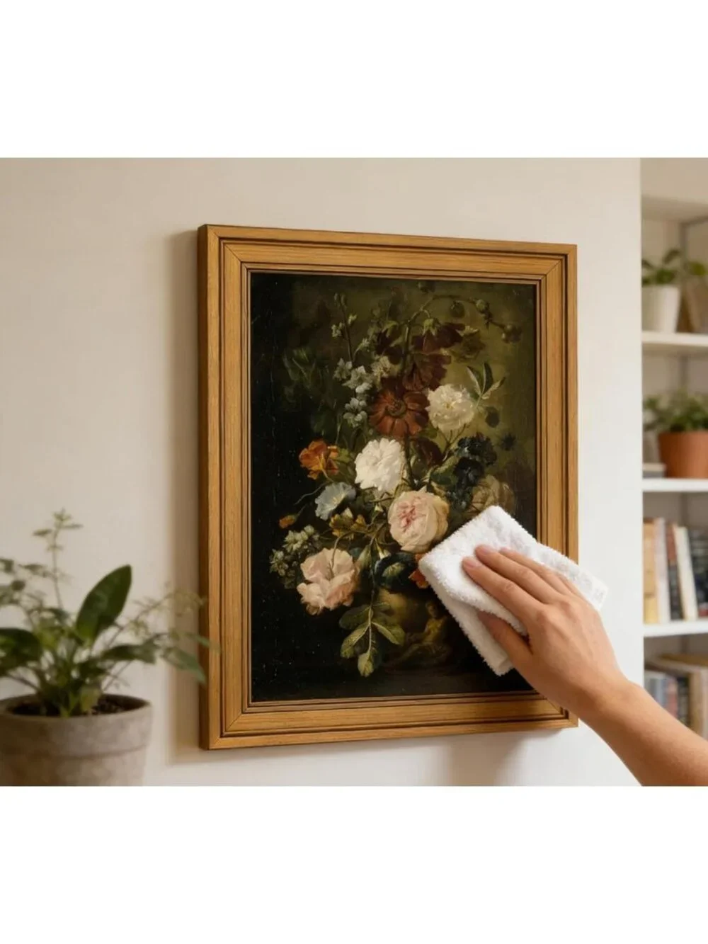 Vintage Floral Canvas Wall Art - Gold Frame Dark Flower Print for Rustic Decor